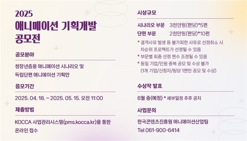 '2025 애니메이션 기획개발 공모전' 포스터 [한국콘텐츠진흥원 제공]